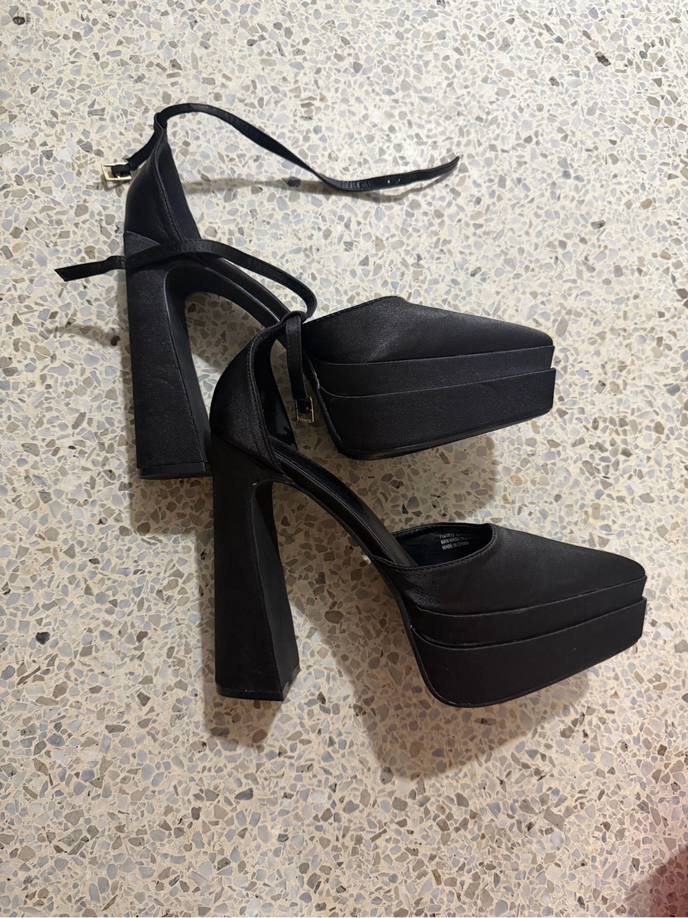Cape Robbin Black Satin Platform Ankle-Tie Heels